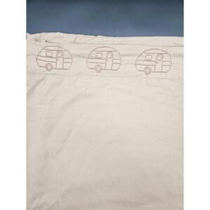 Retro Camper Embroidered Flat Sheet - Brown/Taupe - Approx 80" Wide